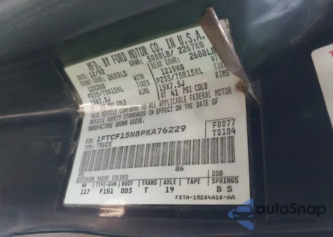 1993 Ford F150 z USA, uszkodzony, nr VIN 1FTCF15N8PKA76229